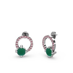 Sima Taşlı Küpe - Kök zümrüt ve kök yakut 8 ayar beyaz altın küpe #1gb1zlb