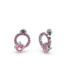 Sima Taşlı Küpe - Pembe kuvars ve rodolit garnet 14 ayar beyaz altın küpe #1gemz9t