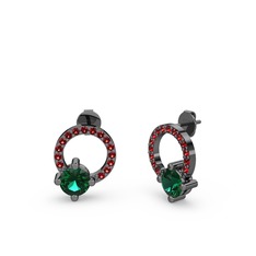 Sima Taşlı Küpe - Yeşil kuvars ve garnet 925 ayar siyah rodyum kaplama gümüş küpe #1gg0ic5