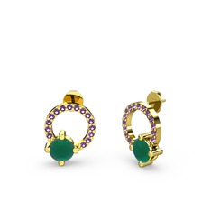 Kök zümrüt ve ametist 8 ayar altın küpe