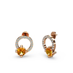 Sima Taşlı Küpe - Sitrin ve akuamarin 18 ayar rose altın küpe #1gj69xx