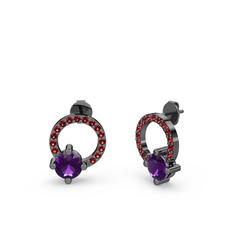 Sima Taşlı Küpe - Ametist ve garnet 925 ayar siyah rodyum kaplama gümüş küpe #1gtxbsf