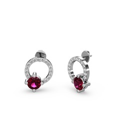 Rodolit garnet ve swarovski 18 ayar beyaz altın küpe