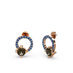 Sima Taşlı Küpe - Dumanlı kuvars ve lab safir 18 ayar rose altın küpe #1ihvhvs