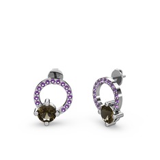 Sima Taşlı Küpe - Dumanlı kuvars ve ametist 925 ayar gümüş küpe #1jdns5w