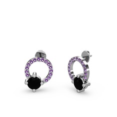 Sima Taşlı Küpe - Siyah zirkon ve ametist 925 ayar gümüş küpe #1jl9ff4