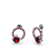 Sima Taşlı Küpe - Garnet ve rodolit garnet 14 ayar beyaz altın küpe #1jxrtm0