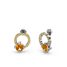 Sima Taşlı Küpe - Sitrin 18 ayar beyaz altın küpe #1lf7y0v