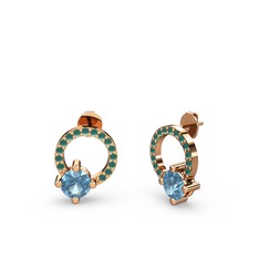 Sima Taşlı Küpe - Akuamarin ve kök zümrüt 18 ayar rose altın küpe #1mr72h1