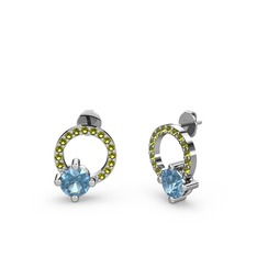 Akuamarin ve peridot 14 ayar beyaz altın küpe