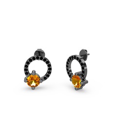 Sima Taşlı Küpe - Sitrin ve siyah zirkon 925 ayar siyah rodyum kaplama gümüş küpe #1nfci4b