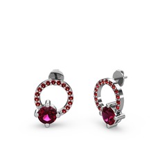 Rodolit garnet ve garnet 14 ayar beyaz altın küpe