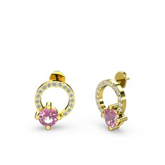 Pembe kuvars ve swarovski 925 ayar altın kaplama gümüş küpe