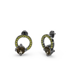 Dumanlı kuvars ve peridot 925 ayar siyah rodyum kaplama gümüş küpe