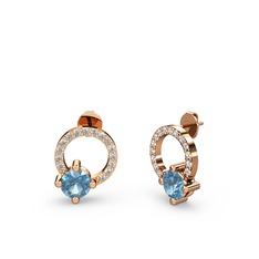 Sima Taşlı Küpe - Akuamarin ve beyaz zirkon 18 ayar rose altın küpe #1oepfb3