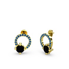 Sima Taşlı Küpe - Siyah zirkon ve lab safir 925 ayar altın kaplama gümüş küpe #1oi850g