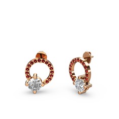 Sima Taşlı Küpe - Beyaz zirkon ve garnet 925 ayar rose altın kaplama gümüş küpe #1oks85r