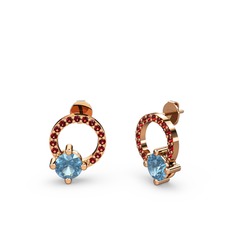 Sima Taşlı Küpe - Akuamarin ve garnet 14 ayar rose altın küpe #1oyzf33