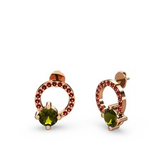 Peridot ve garnet 925 ayar rose altın kaplama gümüş küpe