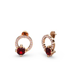 Garnet ve pembe kuvars 18 ayar rose altın küpe