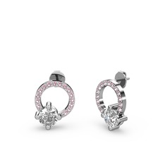 Swarovski ve pembe kuvars 18 ayar beyaz altın küpe