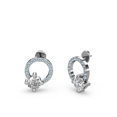Sima Taşlı Küpe - Swarovski ve akuamarin 8 ayar beyaz altın küpe #1pzbrc9