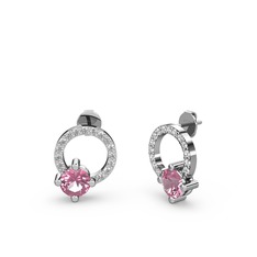 Sima Taşlı Küpe - Pembe kuvars ve swarovski 8 ayar beyaz altın küpe #1pzwgvp