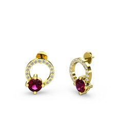 Rodolit garnet ve swarovski 8 ayar altın küpe