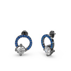 Sima Taşlı Küpe - Swarovski ve lab safir 925 ayar siyah rodyum kaplama gümüş küpe #1q9ne7u