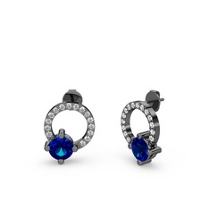 Sima Taşlı Küpe - Lab safir ve swarovski 925 ayar siyah rodyum kaplama gümüş küpe #1qco4up