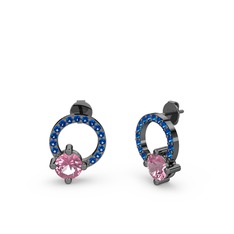 Pembe kuvars ve lab safir 925 ayar siyah rodyum kaplama gümüş küpe