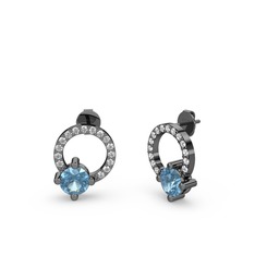 Sima Taşlı Küpe - Akuamarin ve swarovski 925 ayar siyah rodyum kaplama gümüş küpe #1qtg5o6