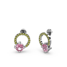 Pembe kuvars ve peridot 8 ayar beyaz altın küpe