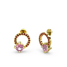 Sima Taşlı Küpe - Pembe kuvars ve garnet 8 ayar altın küpe #1ra6v4c