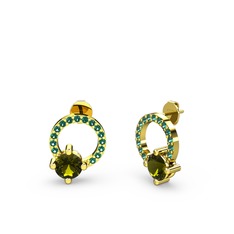 Peridot ve yeşil kuvars 8 ayar altın küpe