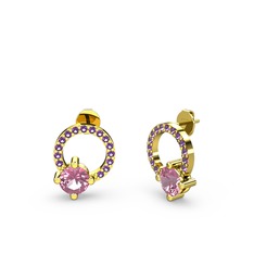 Sima Taşlı Küpe - Pembe kuvars ve ametist 18 ayar altın küpe #1so09l9