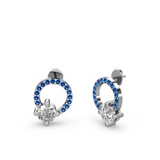 Sima Taşlı Küpe - Swarovski ve lab safir 14 ayar beyaz altın küpe #1sw0781