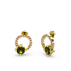 Peridot ve kök yakut 18 ayar altın küpe