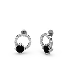 Siyah zirkon ve swarovski 14 ayar beyaz altın küpe