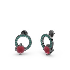 Kök yakut ve kök zümrüt 925 ayar siyah rodyum kaplama gümüş küpe