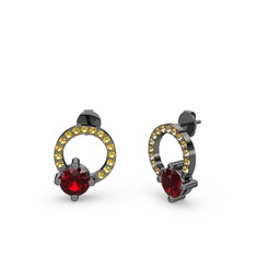 Garnet ve sitrin 925 ayar siyah rodyum kaplama gümüş küpe