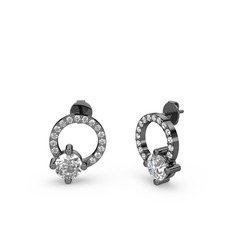 Sima Taşlı Küpe - Beyaz zirkon ve swarovski 925 ayar siyah rodyum kaplama gümüş küpe #1tnoaqs