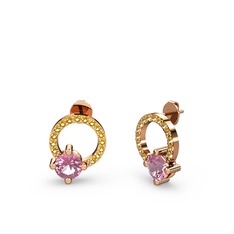 Pembe kuvars ve sitrin 925 ayar rose altın kaplama gümüş küpe