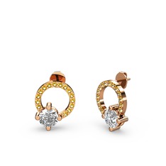 Sima Taşlı Küpe - Swarovski ve sitrin 925 ayar rose altın kaplama gümüş küpe #1ue8j7n