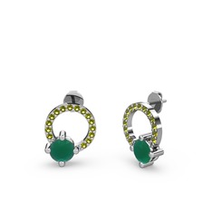 Sima Taşlı Küpe - Kök zümrüt ve peridot 8 ayar beyaz altın küpe #1x7loy3