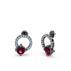 Sima Taşlı Küpe - Rodolit garnet ve akuamarin 925 ayar siyah rodyum kaplama gümüş küpe #1y14z7p