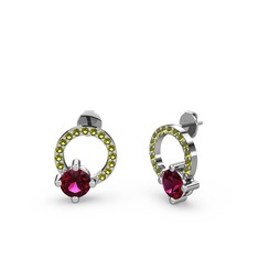 Rodolit garnet ve peridot 18 ayar beyaz altın küpe