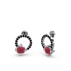 Sima Taşlı Küpe - Kök yakut ve siyah zirkon 18 ayar beyaz altın küpe #1yjb3qg