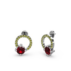 Sima Taşlı Küpe - Garnet ve peridot 18 ayar beyaz altın küpe #1ynq7pl