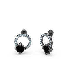 Sima Taşlı Küpe - Siyah zirkon ve akuamarin 925 ayar siyah rodyum kaplama gümüş küpe #1yobcde